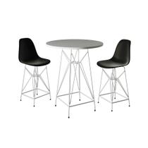 Jogo Mesa Bistrô Eames Branca 60Cm 2 Banquetas Preta Base Ferro Branco - Cor: Branco