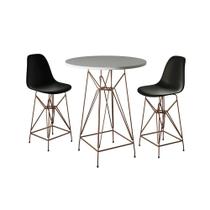 Jogo Mesa Bistrô Eames Branca 60Cm 2 Banquetas Preta Base Ferro Cobre - Cor: Branco