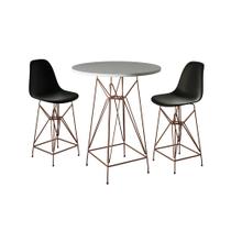 Jogo Mesa Bistrô Eames Branca 60cm 2 Banquetas Preta Base Ferro Cobre Jogo Mesa Bistrô Eames Branca 60cm 2 Banquetas Preta Base Ferro Cobre