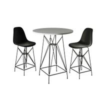 Jogo Mesa Bistrô Eames Branca 60Cm 2 Banquetas Preta Base Ferro Preto - Cor: Branco