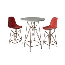 Jogo Mesa Bistrô Eames Branca 60Cm 2 Banquetas Vermelha Base Ferro Cobre - Cor: Branco