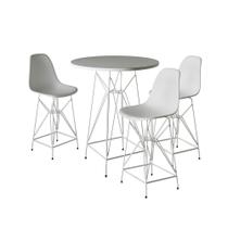 Jogo Mesa Bistrô Eames Branca 60Cm 3 Banquetas Branca Base Ferro Branco - Cor: Branco Jogo Mesa Bistrô Eames Branca 60Cm 3 Banquetas Branca Base Ferro Branco - Cor: Branco