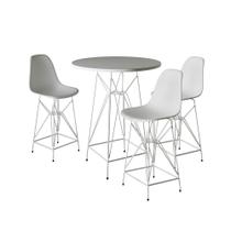 Jogo Mesa Bistrô Eames Branca 60cm 3 Banquetas Branca Base Ferro Branco