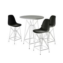 Jogo Mesa Bistrô Eames Branca 60Cm 3 Banquetas Preta Base Ferro Branco - Cor: Branco
