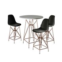 Jogo Mesa Bistrô Eames Branca 60cm 3 Banquetas Preta Base Ferro Cobre