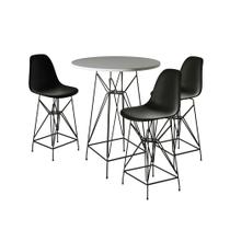 Jogo Mesa Bistrô Eames Branca 60cm 3 Banquetas Preta Base Ferro Preto