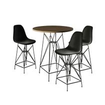 Jogo Mesa Bistrô Eames Eiffel Amêndoa 60cm 3 Banquetas Preta Base Ferro Preto