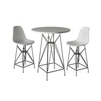 Jogo Mesa Bistrô Eames Eiffel Branca 60cm 2 Banquetas Branca Base Ferro Preto