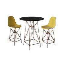 Jogo Mesa Bistrô Eames Preta 60cm 2 Banquetas Amarela Base Ferro Cobre Jogo Mesa Bistrô Eames Preta 60cm 2 Banquetas Amarela Base Ferro Cobre