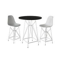 Jogo Mesa Bistrô Eames Preta 60cm 2 Banquetas Branca Base Ferro Branco