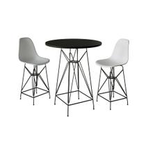 Jogo Mesa Bistrô Eames Preta 60cm 2 Banquetas Branca Base Ferro Preto
