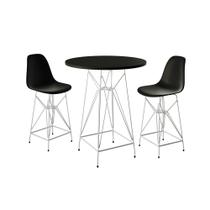 Jogo Mesa Bistrô Eames Preta 60cm 2 Banquetas Preta Base Ferro Branco