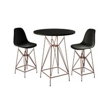 Jogo Mesa Bistrô Eames Preta 60cm 2 Banquetas Preta Base Ferro Cobre