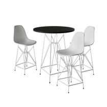 Jogo Mesa Bistrô Eames Preta 60Cm 3 Banquetas Branca Base Ferro Branco - Cor: Preto Jogo Mesa Bistrô Eames Preta 60Cm 3 Banquetas Branca Base Ferro Branco - Cor: Preto