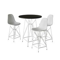 Jogo Mesa Bistrô Eames Preta 60cm 3 Banquetas Branca Base Ferro Branco Jogo Mesa Bistrô Eames Preta 60cm 3 Banquetas Branca Base Ferro Branco