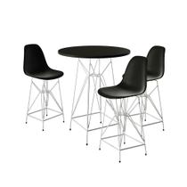 Jogo Mesa Bistrô Eames Preta 60cm 3 Banquetas Preta Base Ferro Branco