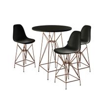 Jogo Mesa Bistrô Eames Preta 60cm 3 Banquetas Preta Base Ferro Cobre