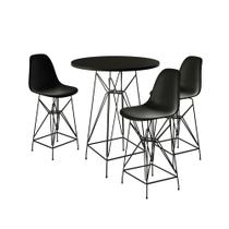 Jogo Mesa Bistrô Eames Preta 60cm 3 Banquetas Preta Base Ferro Preto