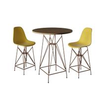 Jogo Mesa Bistrô Eames Tampo Amêndoa 60Cm 2 Banquetas Amarela Base Ferro Cobre - Cor: Amendoa