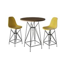 Jogo Mesa Bistrô Eames Tampo Amêndoa 60cm 2 Banquetas Amarela Base Ferro Preto