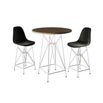 Jogo Mesa Bistrô Eames Tampo Amêndoa 60cm 2 Banquetas Preta Base Ferro Branco