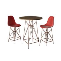Jogo Mesa Bistrô Eames Tampo Amêndoa 60cm 2 Banquetas Vermelha Base Ferro Cobre