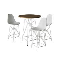 Jogo Mesa Bistrô Eames Tampo Amêndoa 60Cm 3 Banquetas Branca Base Ferro Branco - Cor: Amendoa Jogo Mesa Bistrô Eames Tampo Amêndoa 60Cm 3 Banquetas Branca Base Ferro Branco - Cor: Amendoa
