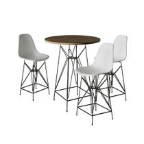 Jogo Mesa Bistrô Eames Tampo Amêndoa 60Cm 3 Banquetas Branca Base Ferro Preto - Cor: Amendoa
