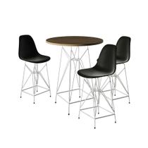 Jogo Mesa Bistrô Eames Tampo Amêndoa 60cm 3 Banquetas Preta Base Ferro Branco