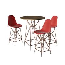 Jogo Mesa Bistrô Eames Tampo Amêndoa 60cm 3 Banquetas Vermelha Base Ferro Cobre Jogo Mesa Bistrô Eames Tampo Amêndoa 60cm 3 Banquetas Vermelha Base Ferro Cobre