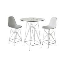 Jogo Mesa Bistrô Eames Vidro 60Cm 2 Banquetas Branca Base Ferro Branco - Cor: Branco
