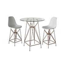 Jogo Mesa Bistrô Eames Vidro 60Cm 2 Banquetas Branca Base Ferro Cobre - Cor: Branco