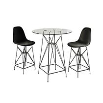 Jogo Mesa Bistrô Eames Vidro 60Cm 2 Banquetas Preta Base Ferro Preto - Cor: Branco