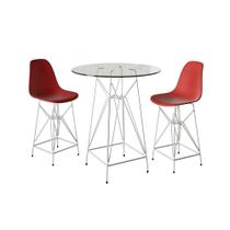 Jogo Mesa Bistrô Eames Vidro 60Cm 2 Banquetas Vermelha Base Ferro Branco - Cor: Branco