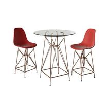 Jogo Mesa Bistrô Eames Vidro 60Cm 2 Banquetas Vermelha Base Ferro Cobre - Cor: Branco