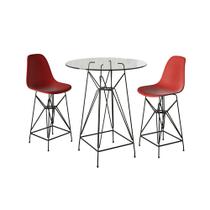 Jogo Mesa Bistrô Eames Vidro 60cm 2 Banquetas Vermelha Base Ferro Preto Jogo Mesa Bistrô Eames Vidro 60cm 2 Banquetas Vermelha Base Ferro Preto