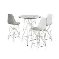 Jogo Mesa Bistrô Eames Vidro 60Cm 3 Banquetas Branca Base Ferro Branco - Cor: Branco