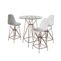 Jogo Mesa Bistrô Eames Vidro 60cm 3 Banquetas Branca Base Ferro Cobre