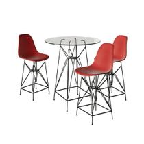Jogo Mesa Bistrô Eames Vidro 60Cm 3 Banquetas Vermelha Base Ferro Preto - Cor: Branco Jogo Mesa Bistrô Eames Vidro 60Cm 3 Banquetas Vermelha Base Ferro Preto - Cor: Branco