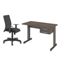 Jogo Mesa Com Gaveteiro e Cadeira Giratória Affara Preto