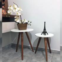 Jogo Mesa De Canto Lateral Dupla Pé Palito Tripé Decorativo