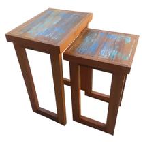 Jogo Mesa de Canto Madrid Madeira Demolição Peroba Rosa com Patina Jogo Mesa de Canto Madrid Madeira Demolição Peroba Rosa com Patina