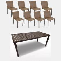 Jogo Mesa de Jantar 8 Cadeiras Aluminio Fibra Área Externa