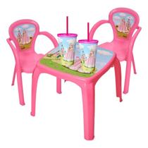 Jogo mesa infantil decorada com duas cadeiras e copos 550ml