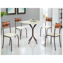 Jogo Mesa Jantar Cozinha Quadrada 4 Cadeiras Ferro Resistente Com Assento Cor Marrom