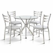 Jogo Mesa Jantar Pé Palito Cromada + 4 Cadeiras Reforço Assento Grosso Prata Vidro 90cm Jogo Mesa Jantar Pé Palito Cromada + 4 Cadeiras Reforço Assento Grosso Prata Vidro 90cm