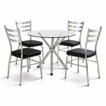 Jogo Mesa Jantar Pé Palito Cromada + 4 Cadeiras Reforço Assento Grosso Preto Vidro 90cm Jogo Mesa Jantar Pé Palito Cromada + 4 Cadeiras Reforço Assento Grosso Preto Vidro 90cm