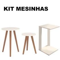 Jogo Mesa Lateral Pé Palito e Mesinha Decoração Canto Mdf