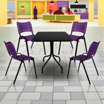 Jogo Mesa Moema 70x70 Preta Com 4 Cadeiras Empilhável Iso Roxa Jogo Mesa Moema 70x70 Preta Com 4 Cadeiras Empilhável Iso Roxa