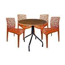 Jogo Mesa Moema 80X80 Imbuia Com 4 Cadeiras Gruvyer Terracota Restaurante